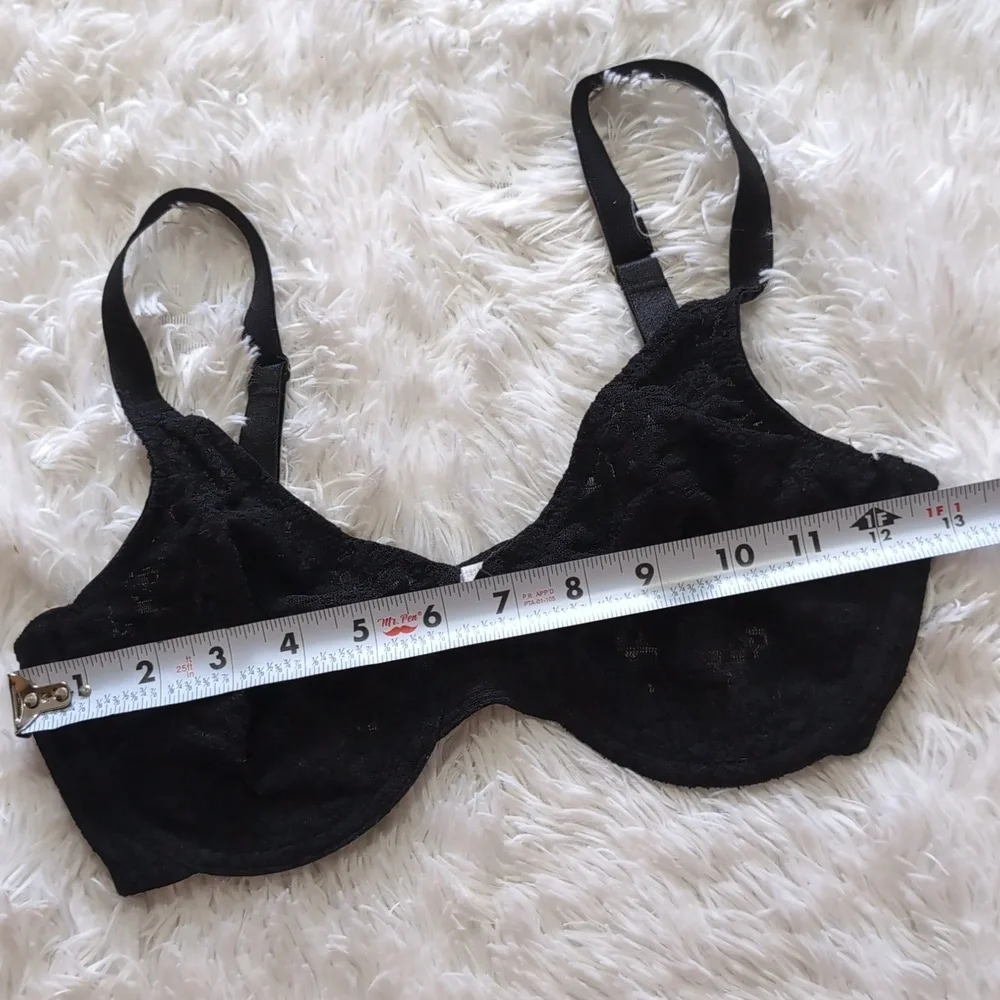 Wacoal Black Nylon Sheer Stretch Lace Unlined Underwire Full Cup Bra Size 34D